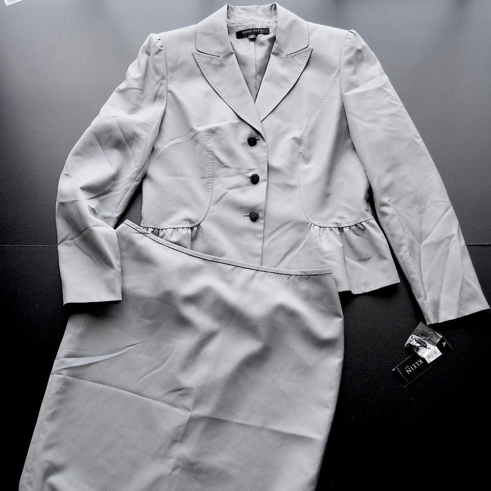 ANNE KLEIN DARK CEMENT GREY 2 PIECE SKIRT SUIT